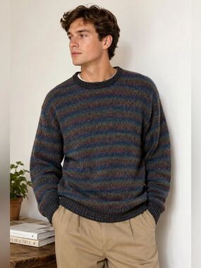 Vintage Robert Bruce USA Striped Wool Blend Sweater Men’s Large Crewneck Knit